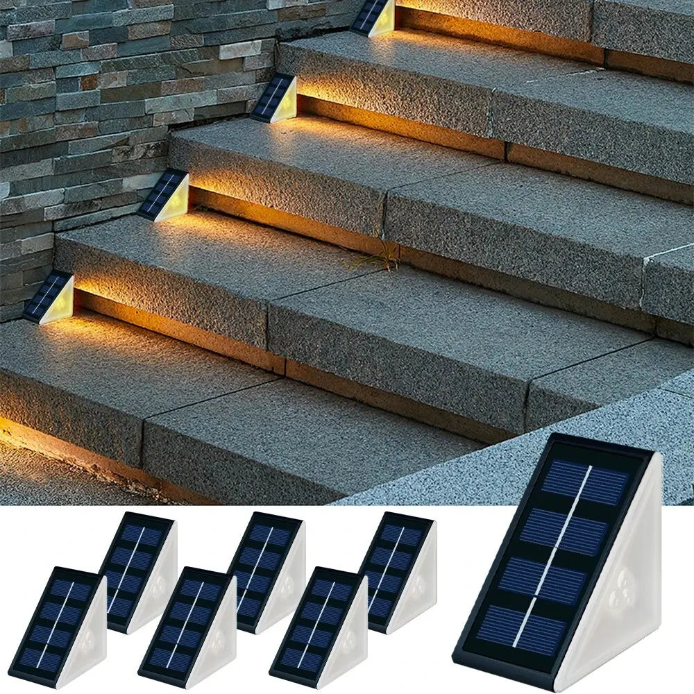 Outdoor Solar Step Lights Warm White RGB Triangle IP67 Waterproof Auto on Decoration Deck Lights for Patio Yard Driveway Porch