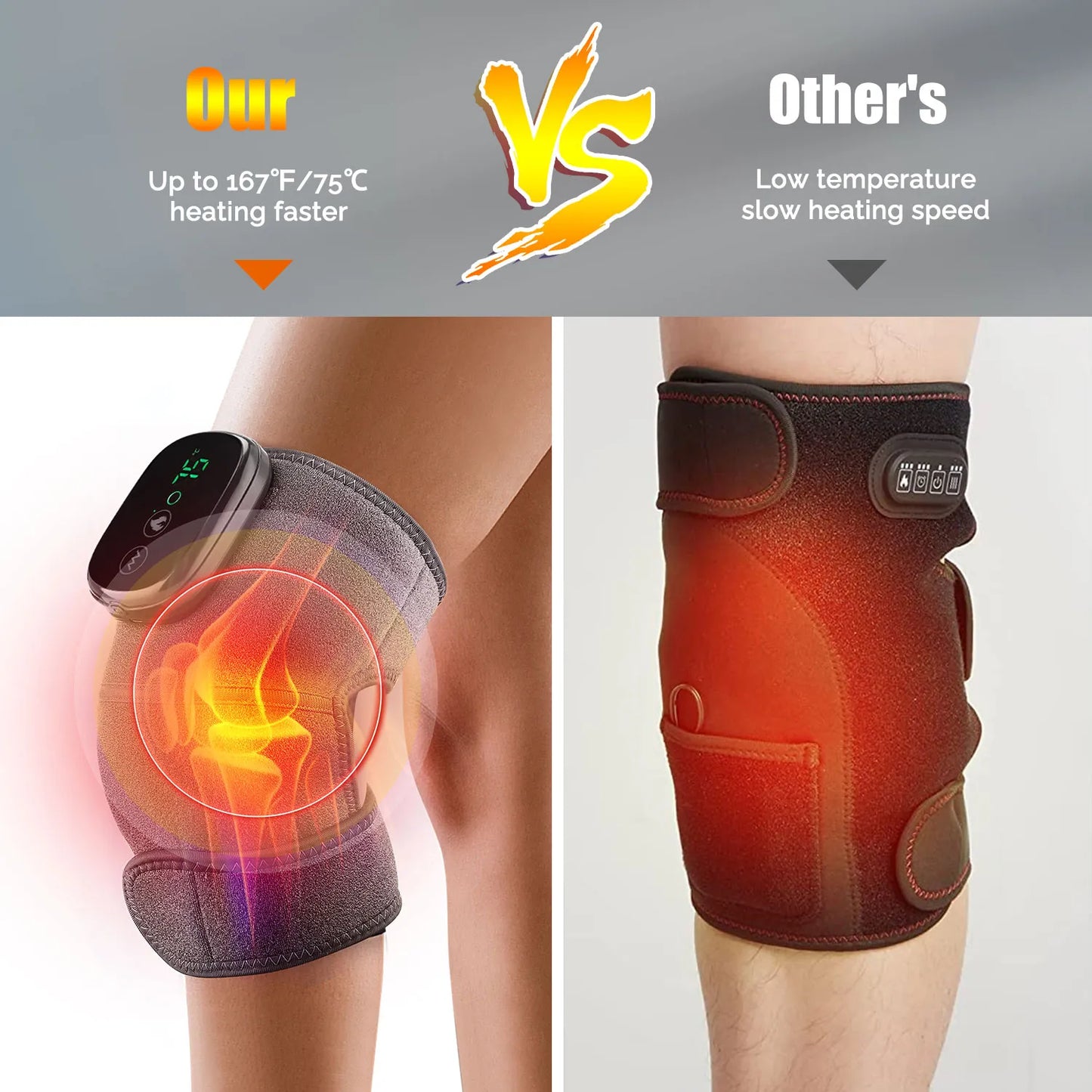 Thermal Knee Massager 3 in 1 Shoulder Knee Elbow Heating Massage Support Brace Rechargeable Vibration Pad Arthritis Pain Relief