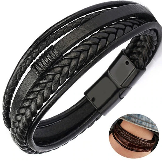 Delysia King Trendy Leather Braided Bracelet Alloy Magnetic Clasp Bracelets for Men