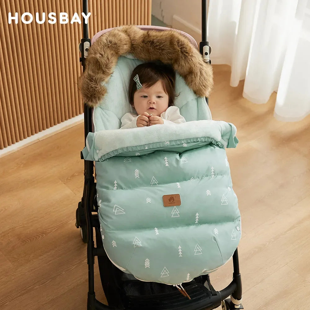 Baby Sleeping Bags Winter Thick Fur Collar Warm Footmuff for Universal Strollers Safety Seats Newborn Envelope for Discharge