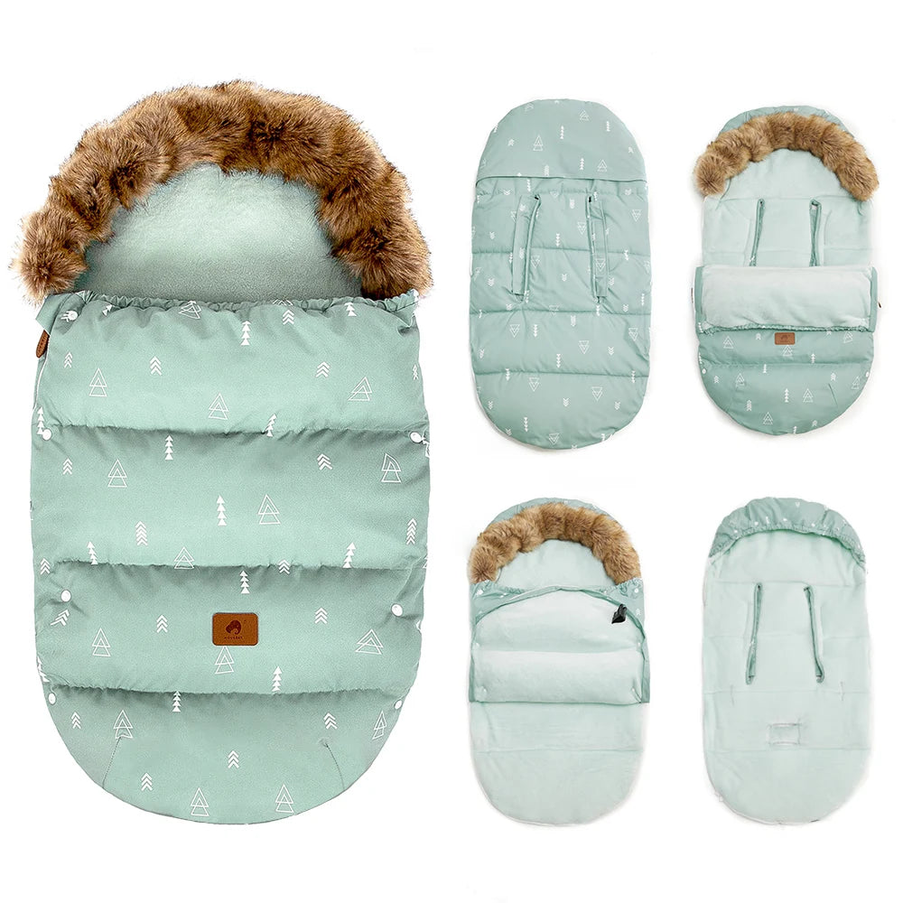 Baby Sleeping Bags Winter Thick Fur Collar Warm Footmuff for Universal Strollers Safety Seats Newborn Envelope for Discharge