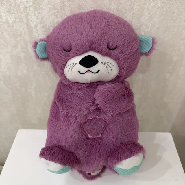 Baby Breathing Bear Baby Soothing Otter Plush Doll Toy Baby Kids Soothing Music Sleeping Companion Sound and Light Doll Toy Gift