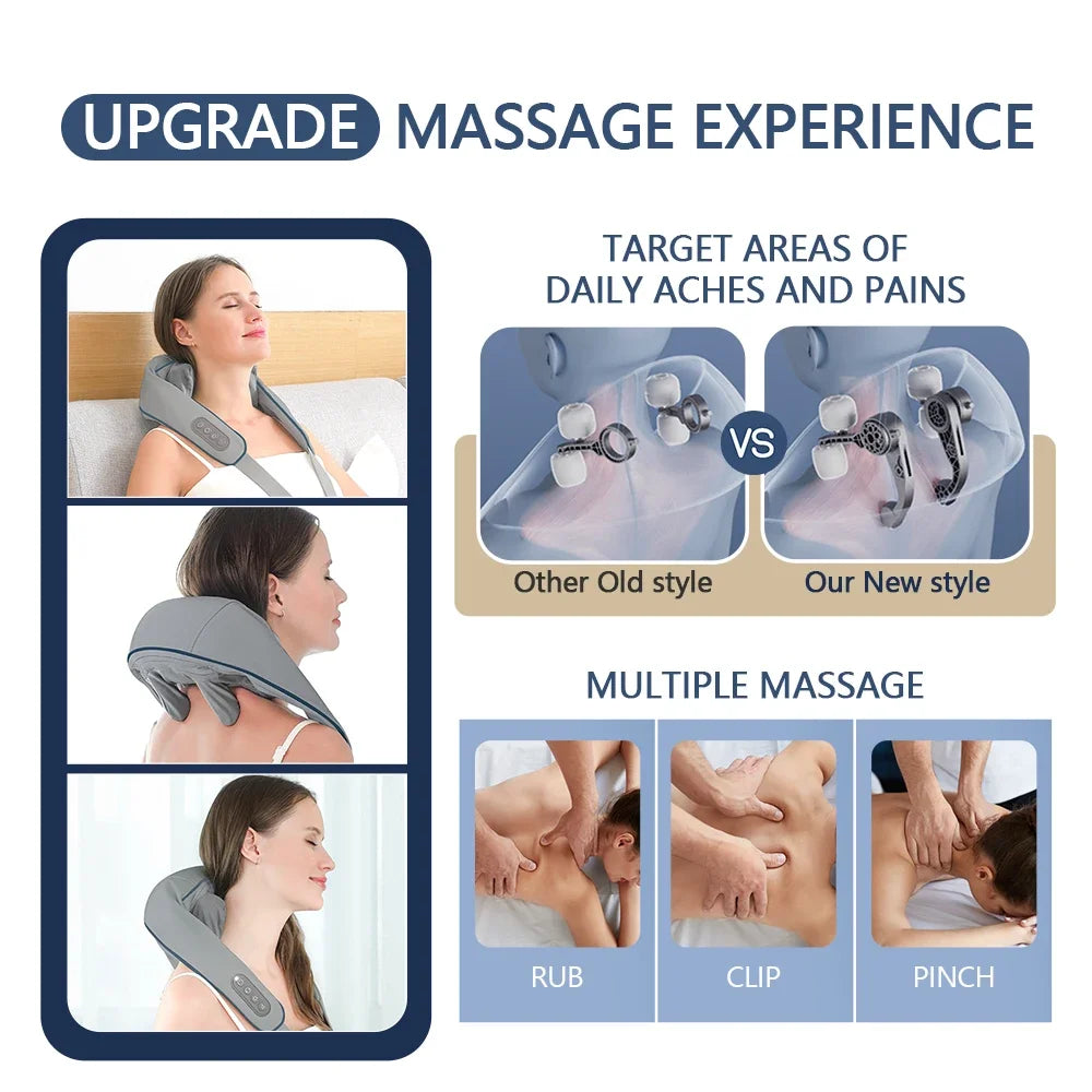 Electric Neck and Back Massager Wireless Neck and Shoulder Kneading Massage Pillow Cervical Back Muscle Relaxing Massage Shawl