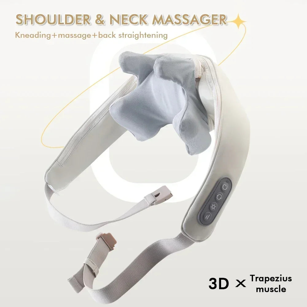 Electric Neck and Back Massager Wireless Neck and Shoulder Kneading Massage Pillow Cervical Back Muscle Relaxing Massage Shawl