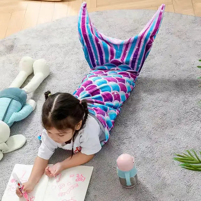 Flannel Mermaid Blanket Sleeping Blanket Adult Children Universal Mermaid Tail Blanket Children Sleeping Bag Shooting Props