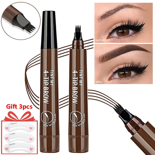 Microblading Eyebrow Pen Makeup Waterproof Liquid Eyebrow Pencil Long Lasting Eyebrow Tattoo Pen Cosmetic 4 Points Eyebrow Pen