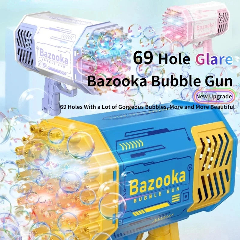 Soap Bubbles Gun Rocket 69 Holes Bubbles Machine Gun Launcher Automatic Blower Soap Toys for Kids Children Gift Pomperos Toys