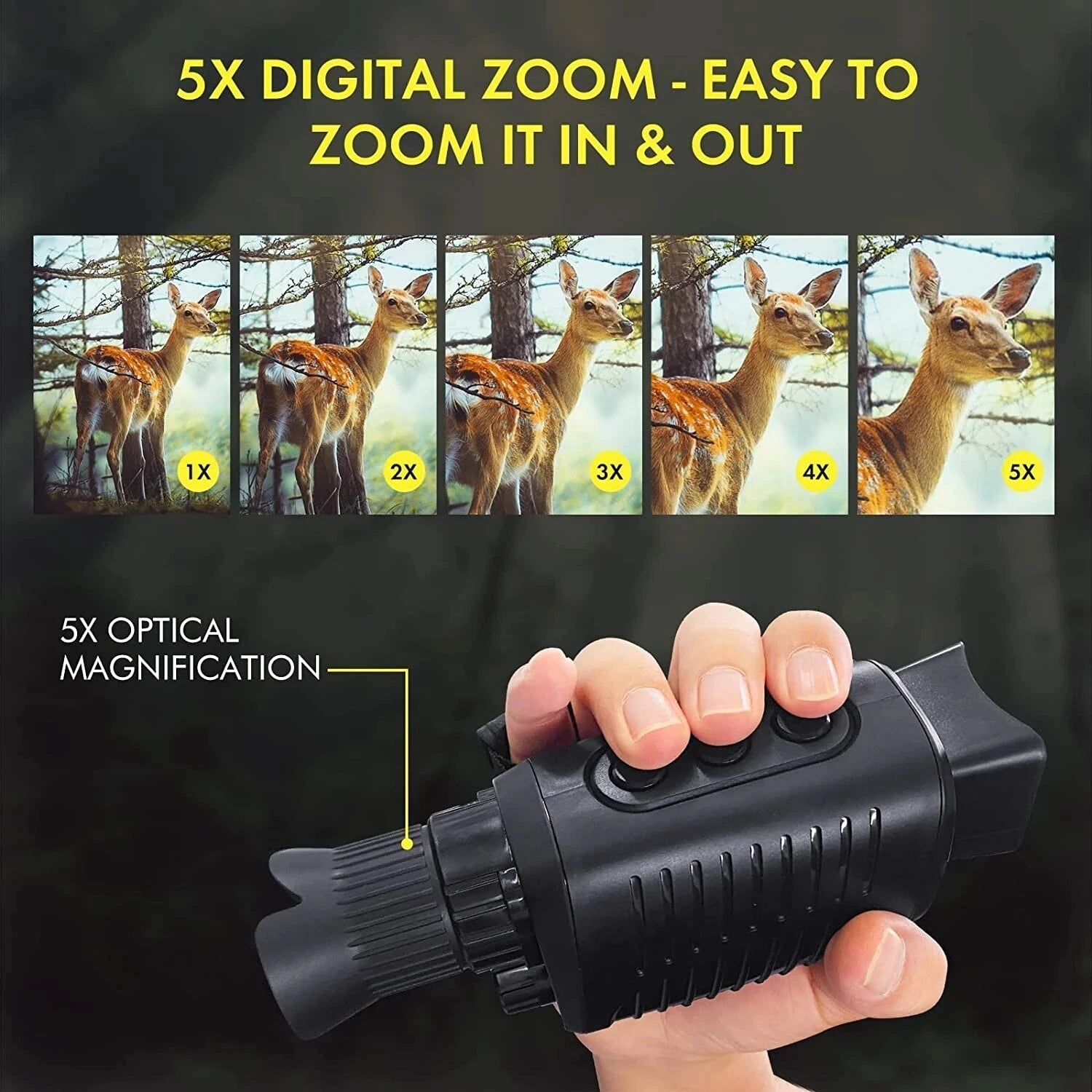 Monocular Night Vision Device 1080P HD Infrared Camera 5X Digital Light Zoom Hunting Telescope Outdoor Search Full Darkness 300M